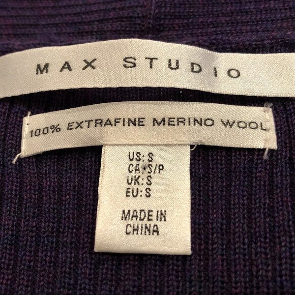 Max Studio Open Front Xtra Fine Merino Wool Cardigan Sweater Heather Purple Sz S - Picture 9 of 11